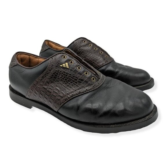 Vtg Adidas Golf Shoes Men's 9 Leather Black Brown Z-Traxion Softspike 2002 - Picture 1 of 12